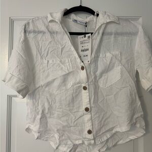Zara Classic White V-Neck Blouse